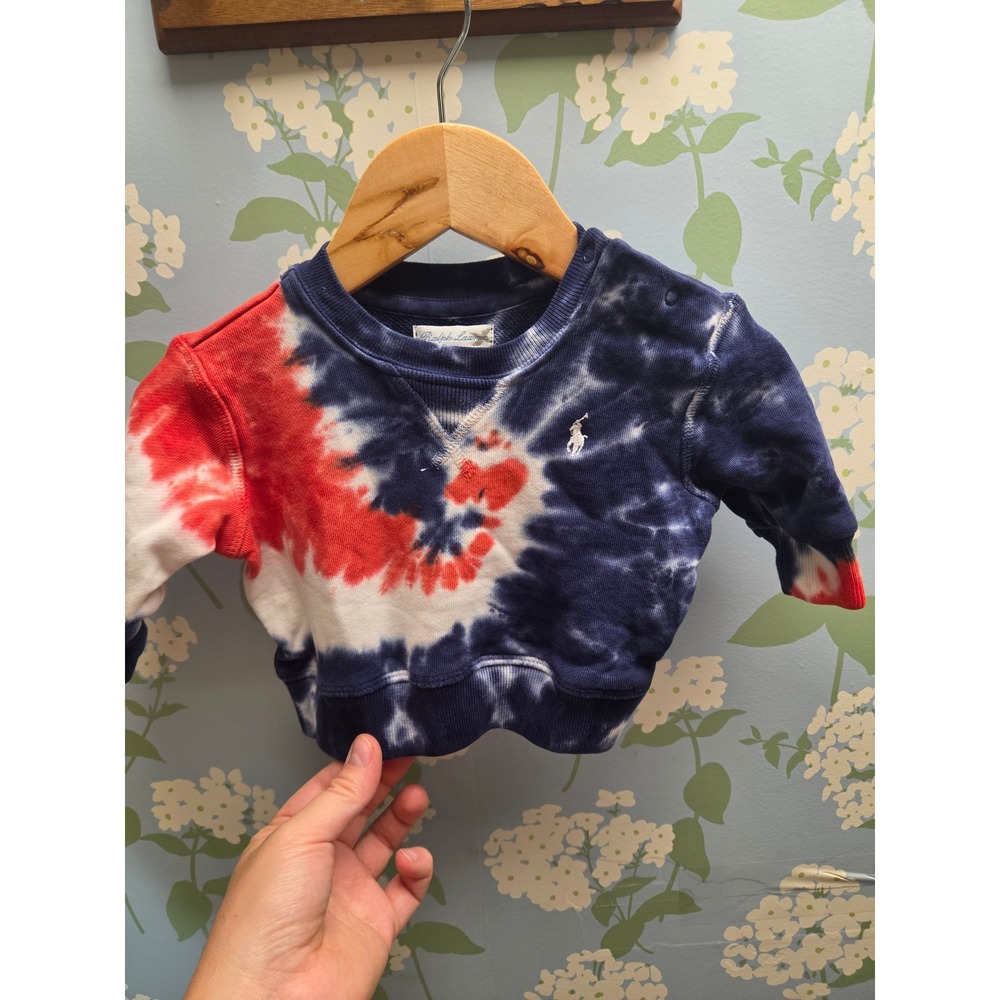 Ralph Lauren Baby Tie Dye Sweatshirt Red White Blue Cotton 9M